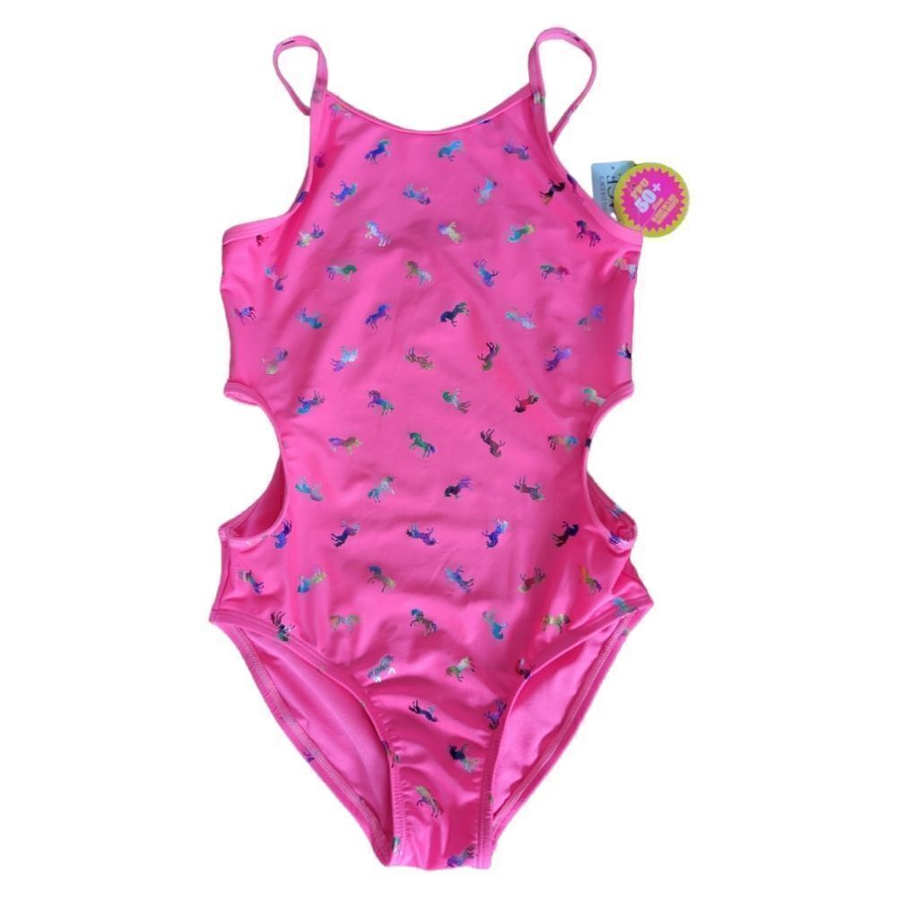 One piece Unicorn print cut-out swimsuit with UV protection